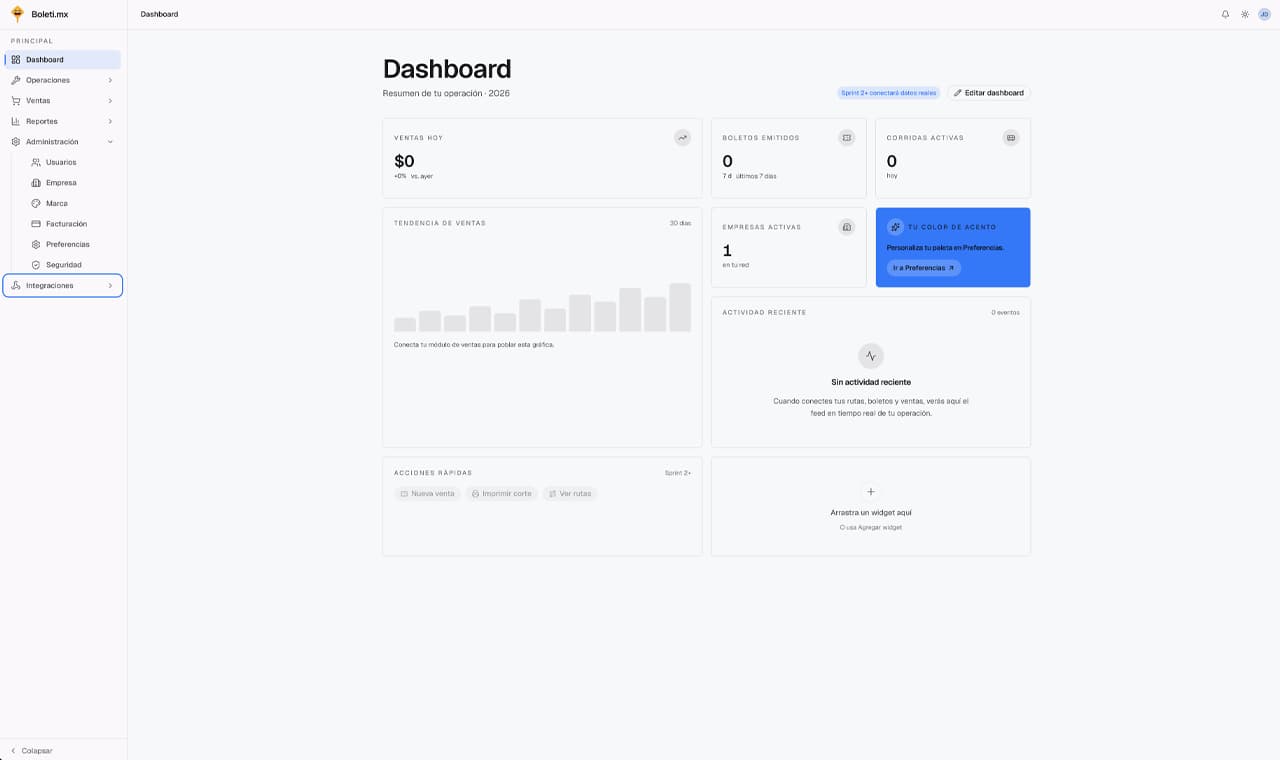 Panel de Boleti.mx — taquilla, ventas web y WhatsApp en un solo lugar